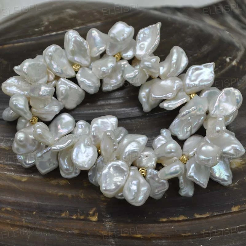 Уникальный браслет из 2 редких барокко keshi с натуральным жемчугом эластичный