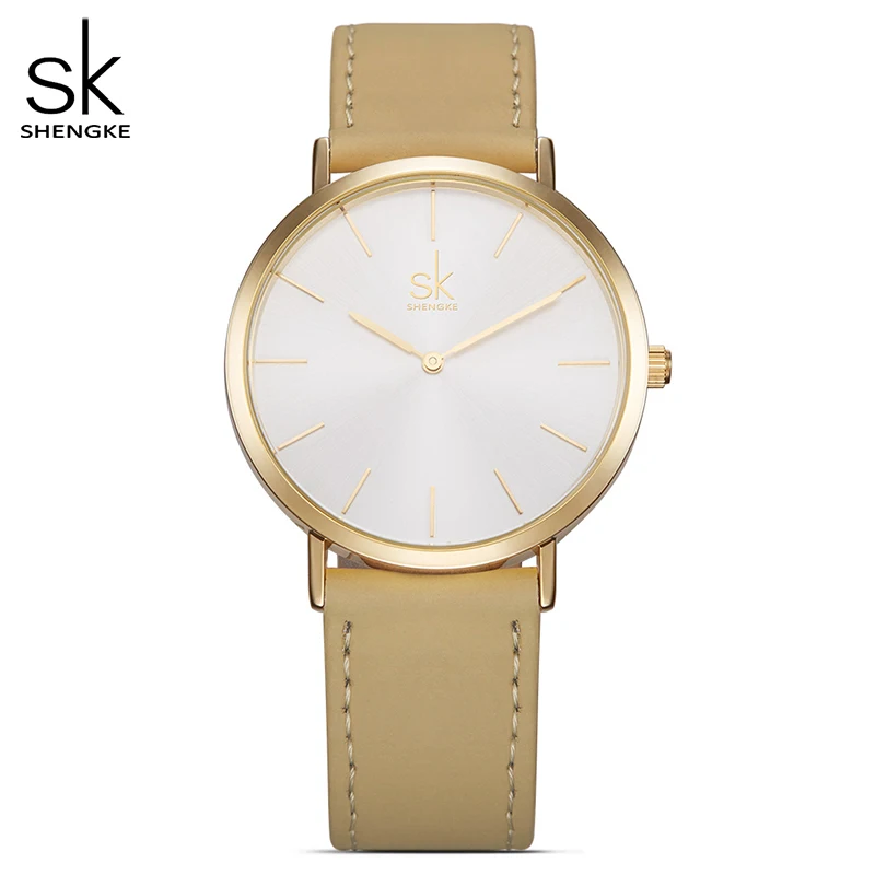 shengke brand new fashion simple style top famous luxury brand quartz watch women casual leather watches reloj mujer hot clock free global shipping