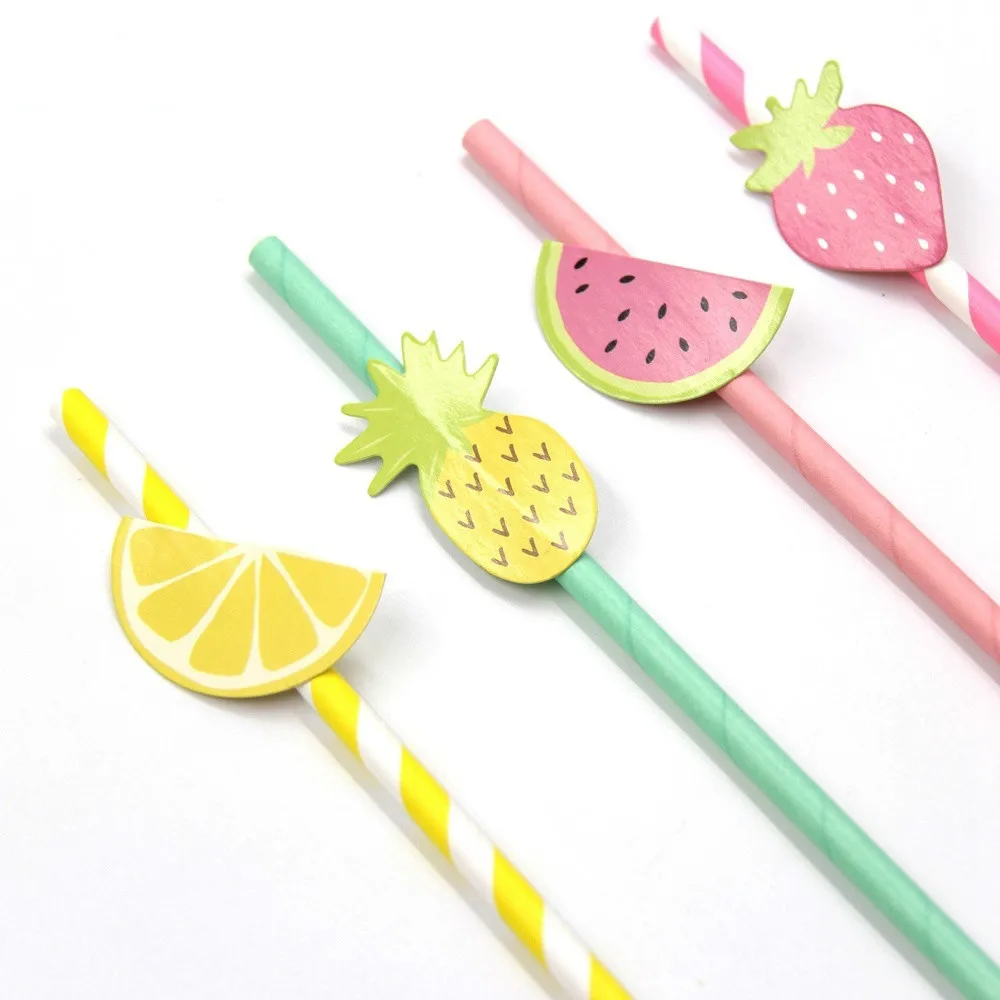 

10PCS Pineapple Lemon Strawberry Paper Straws Hawaiian Luau Party Decoration Tropical Drinks Summer Fruits Party