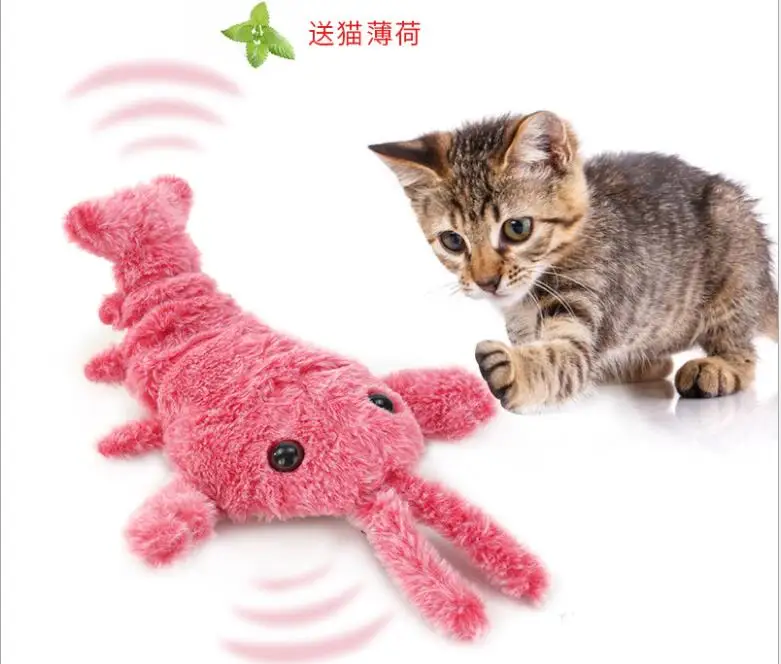 Funny Electric Jumping Shrimp Moving Cat Simulation Lobster Electronic Plush Toys For Pet Children Stuffed Animal Christmas Gift