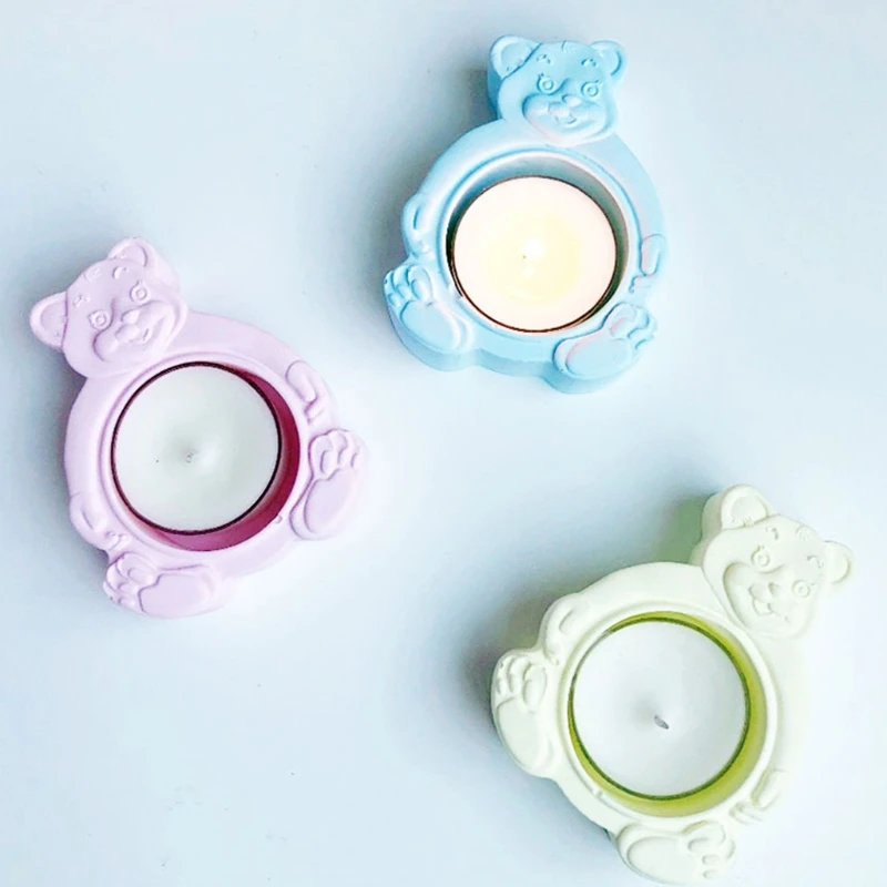 

Candle Holder Crystal Epoxy Resin Mold Bear Tea Wax Candlestick Silicone Mould P9YF