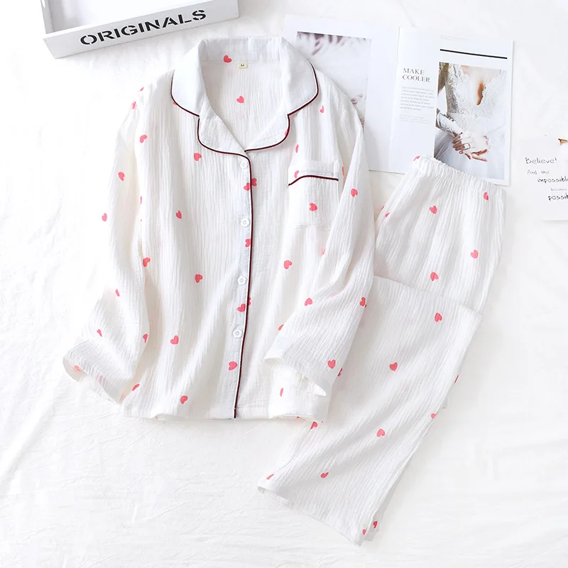 

Lady Print Sweetheart White Cotton Sleepwear 2PCS Pajamas Suit Sexy Nightgown Casual Lingerie Nightgwear Pijamas Sets Homewear