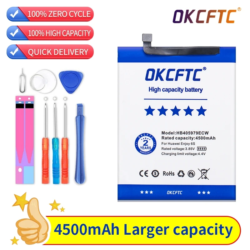 

OKCFTC Original Battery HB405979ECW 4500mAh For Huawei Nova Enjoy 6S Honor 6C 6A 7A 7S 8A 7A Pro Y5 Y6 Y6 Pro 2017 P9 Lite Mini