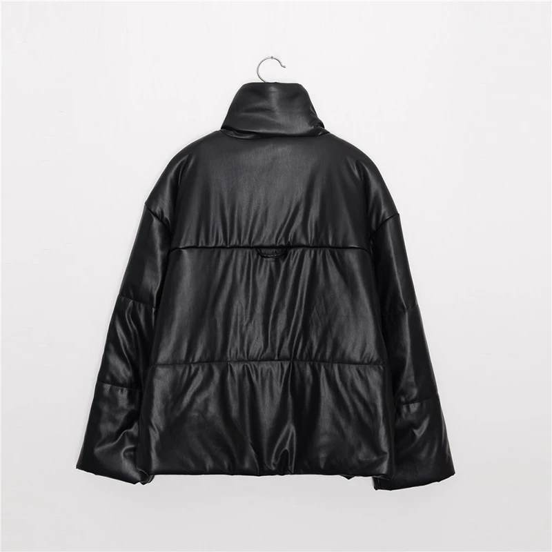

Winter Women's High Collar Pillow Collar Jacket Short Coat Leather Coat Solid Color Fashion Casual Chaquetas Para Mujer Sale
