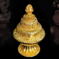 gold buddhist furnishing rice box three layers tantric alloy handicraft tibetan tribute buddhism home gift collection decorative