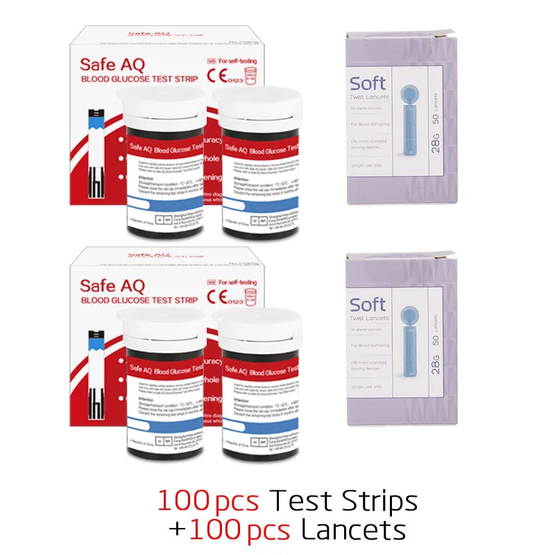 100 Test Strips Безопасный умный 5S 0.6ul глюкометр с тестовыми полосками и иглами для диабетиков медицинский глюкометр английский - Цвет: 100 Test Strips