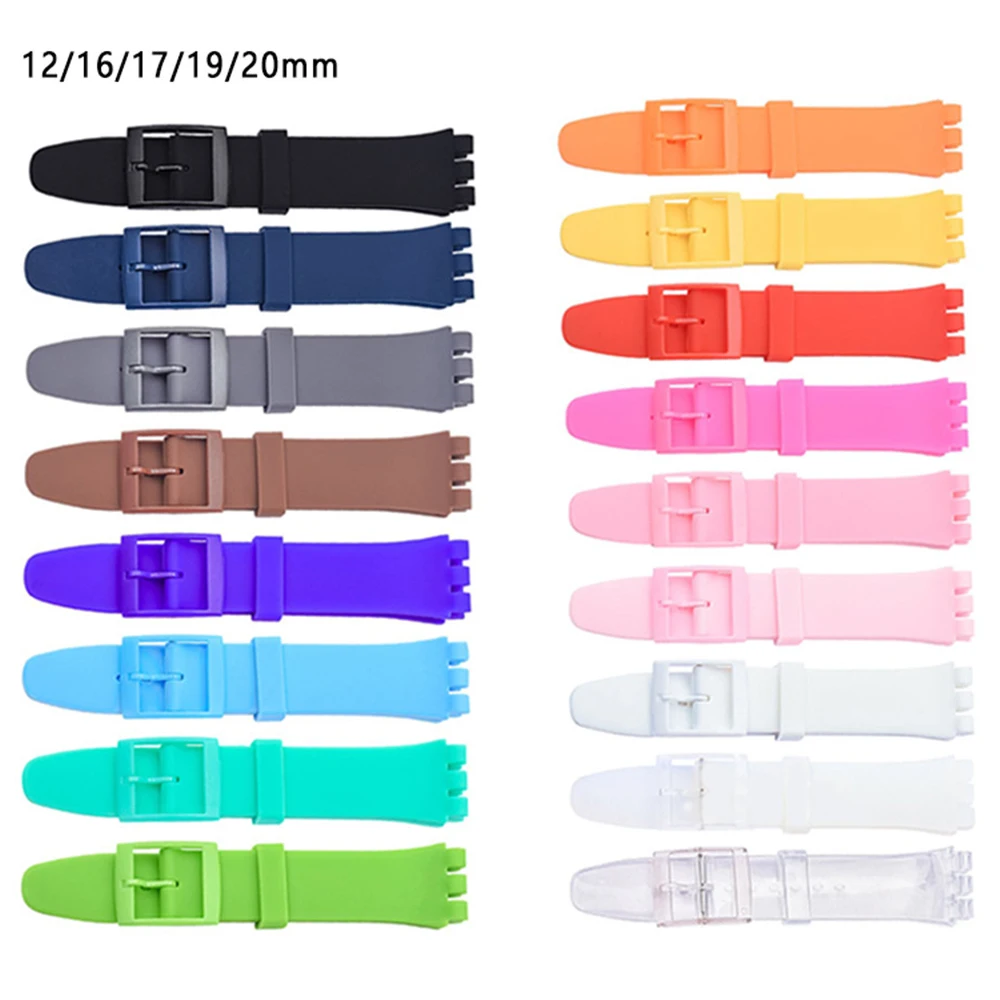 

12mm 16mm 17mm 19mm 20mm Silicone Strap for Swatch Watch Band Colorful Rubber Sport Replacement Wrist Bracelet Accessories
