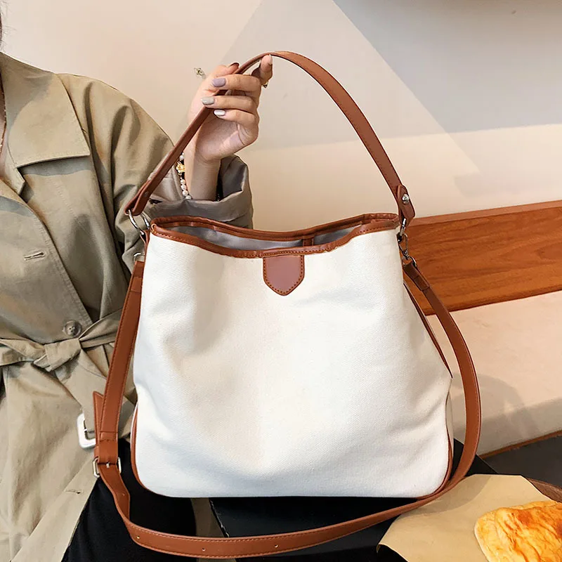 

Canvas Leather Casual Tote Bag Hangbag For Women Shoulder Bag High Capacity Soft Tote Shopping Bag Women's Handbags Large