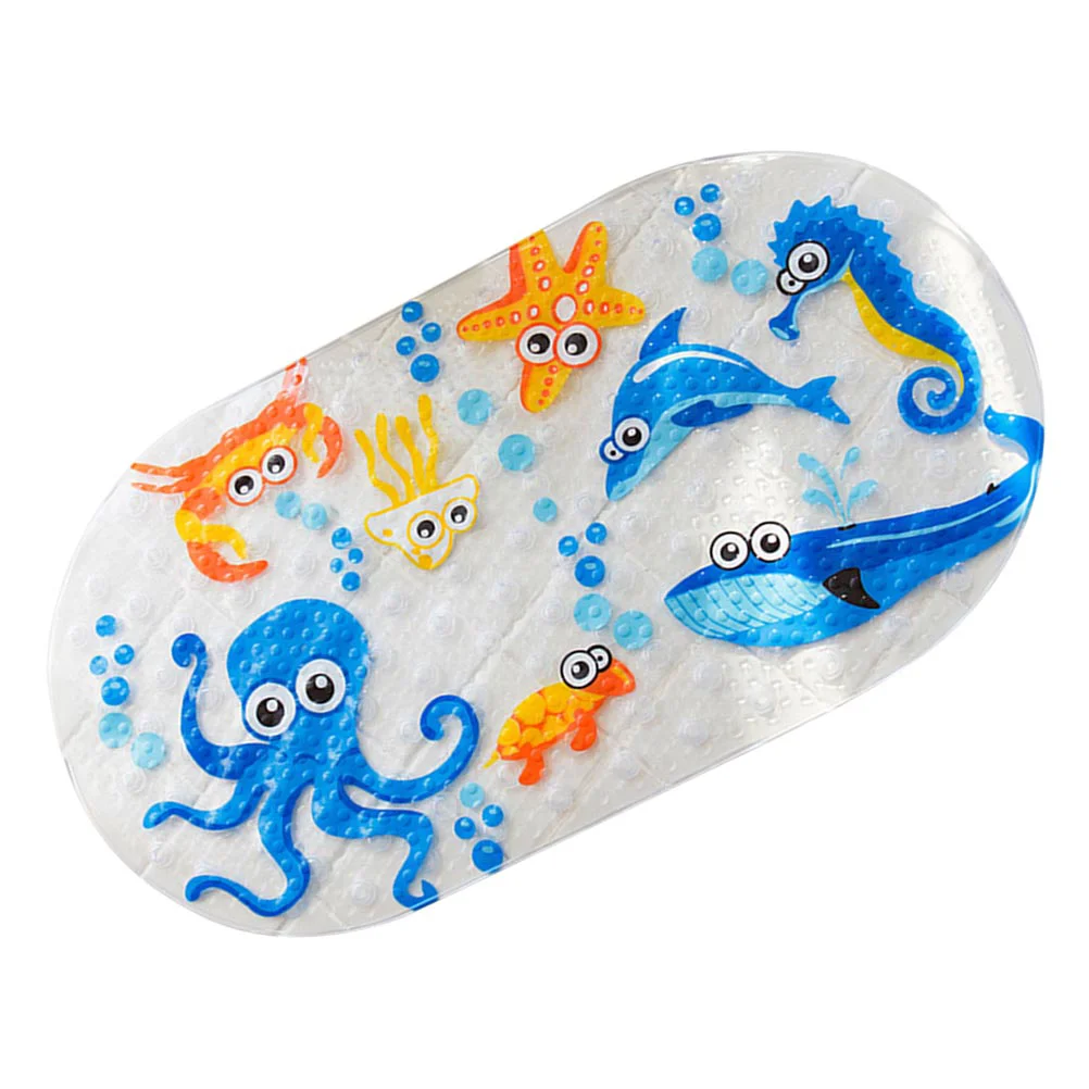 

1pc PVC Bathroom Shower Mat Non Suction Cup Cartoon Sea Fish Pattern Bath Mat
