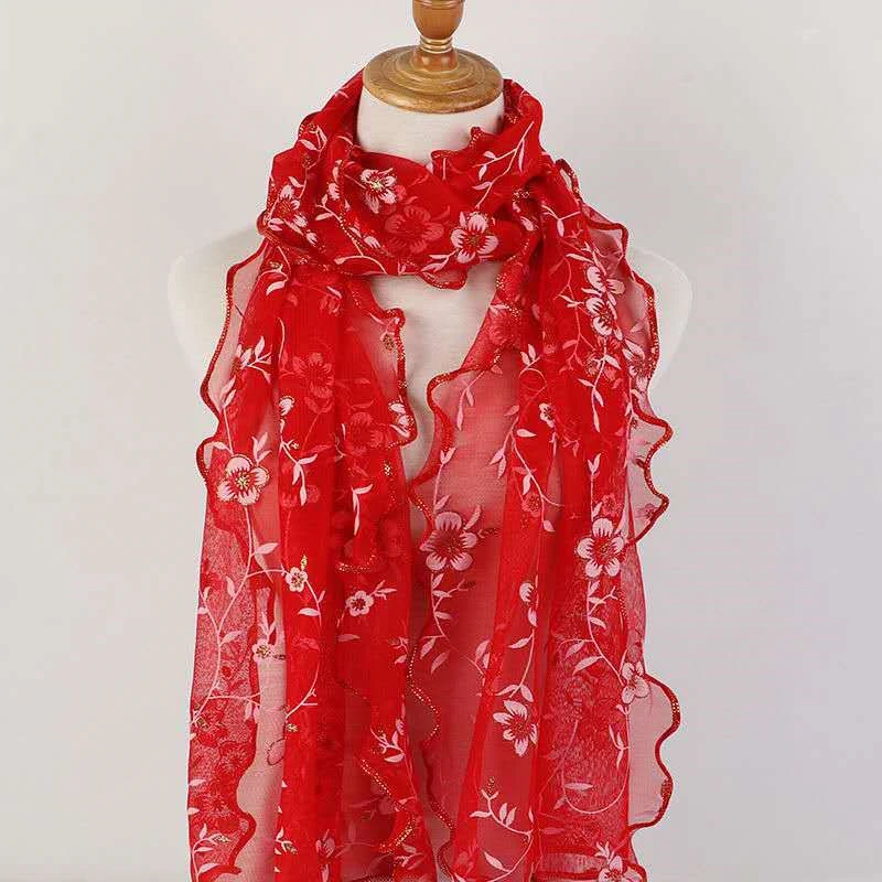 

2022 Fashion Ladies Silk Scarf Spring And Autumn Wood Ears Printed Women Scarf Leaf Flower Long Silk Scarves