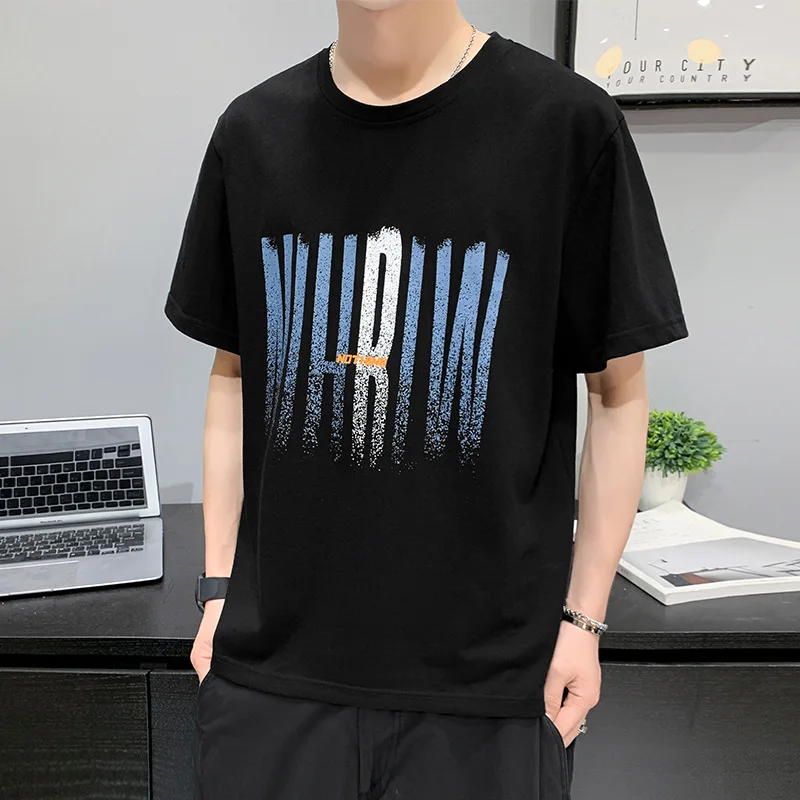 

2021 Summer New Arrival Korean Solid Cotton Loose Plus Size Simple Casual All-match Men Sports Ice Silk T-shirt Free Shipping