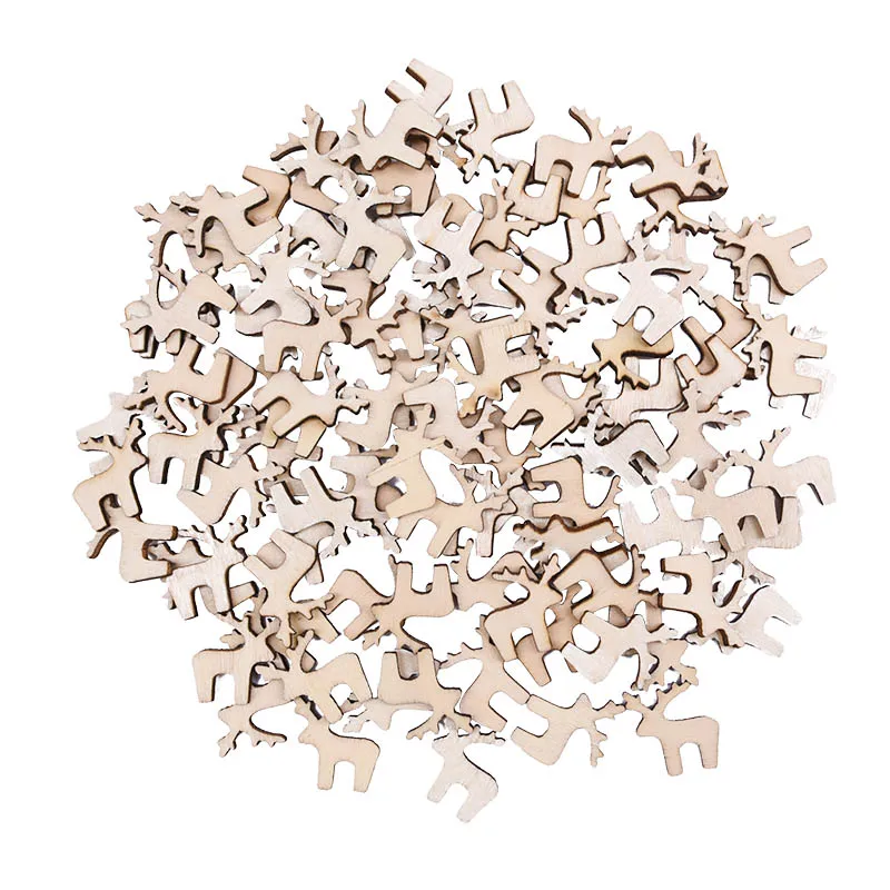 deer 100pcs Mini Wooden Snowflake Confetti Christmas Tree Deer Mixed Shape Wooden Buttons Table Decoration Xmas navidad decor Supplie - Цвет: deer