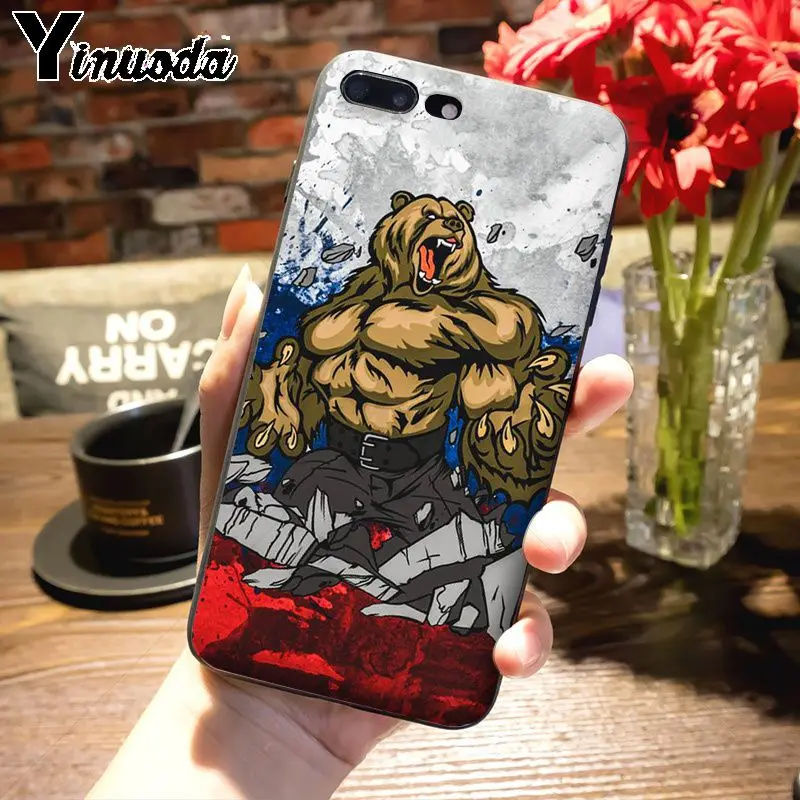 Yinuoda флаг России черный медведь, Мягкий силикон чехол для телефона для iPhone 7plus 6S 7 8Plus X 5S xr xs max xr 11 11pro max чехол