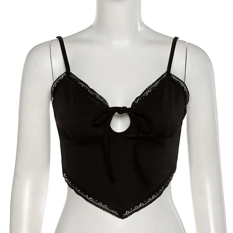 

Hollow Out Bow Tie Lace Crop Tops for Women Fashion Y2K Cute Backless Cropped Top Summer Club Party Streetwear