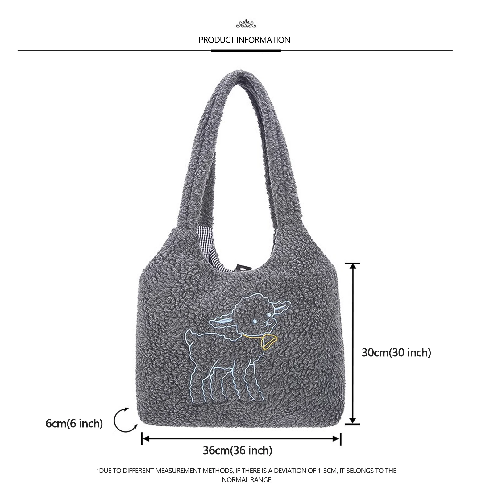 

Ladies Soft Plush Lamb Printed Bag Sheep Embroidery Cute Handbag Winter Fluffy Warmth Messenger Bag Large Capacity Shoulder Bag