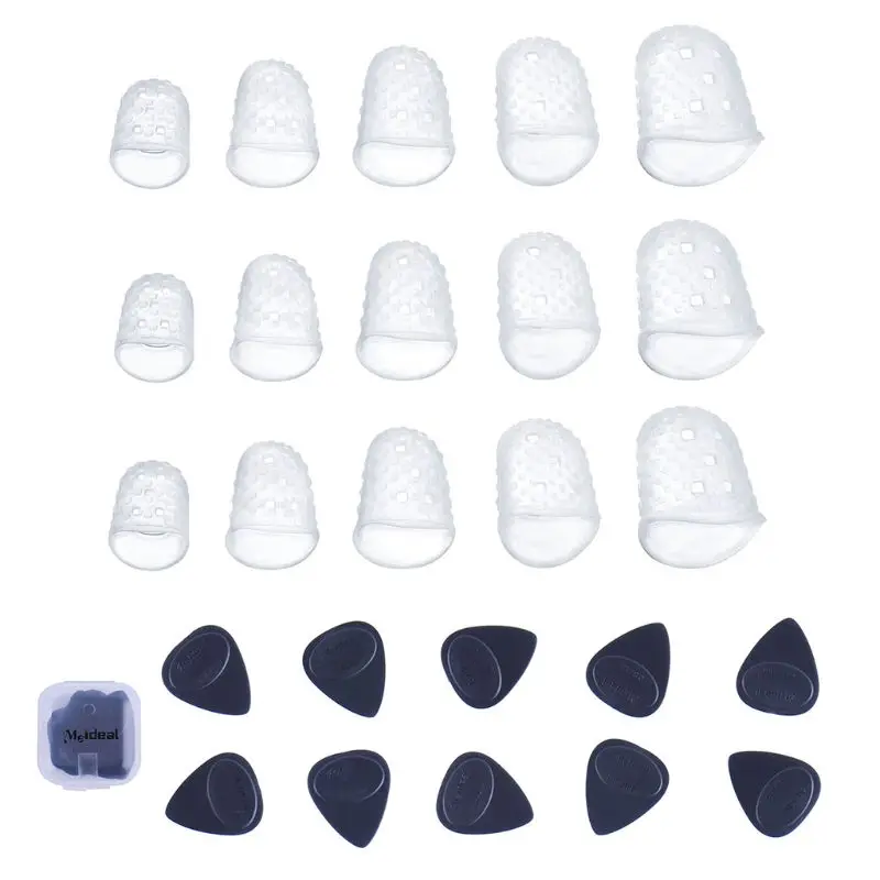 

10Pcs Multi-size Guitar Picks Plectrum Set+15Pcs Guitarra Finger Cover Silicone Fingertip Protectors Guitar Part & Accessories
