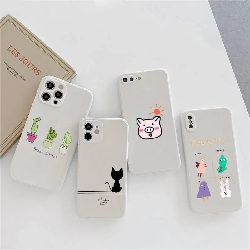 

Couples Cartoon Lovely Heart Phone Case Candy Color for iPhone 6 7 8 11 12 s mini pro X XS XR MAX Plus