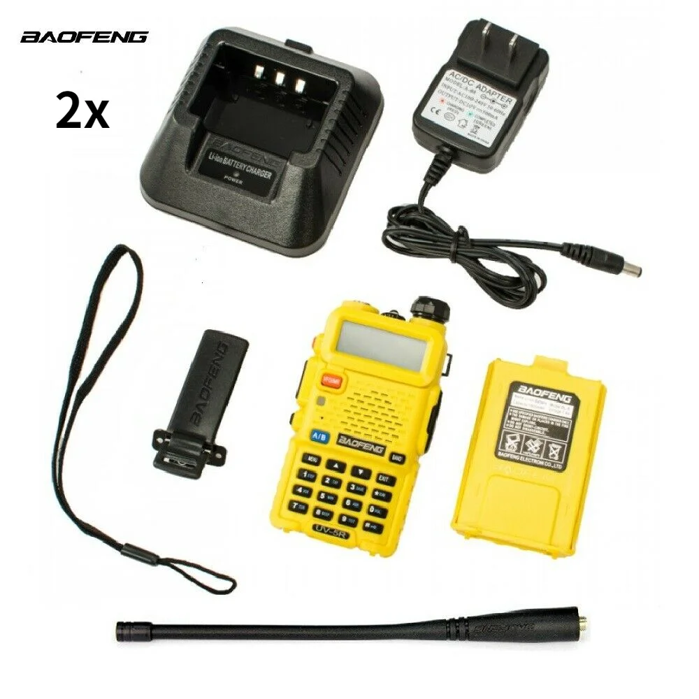 Рация BAOFENG 5R с гарнитурой и PTT желтая ЖК-дисплей FM-радио VOX DTMF сканирование