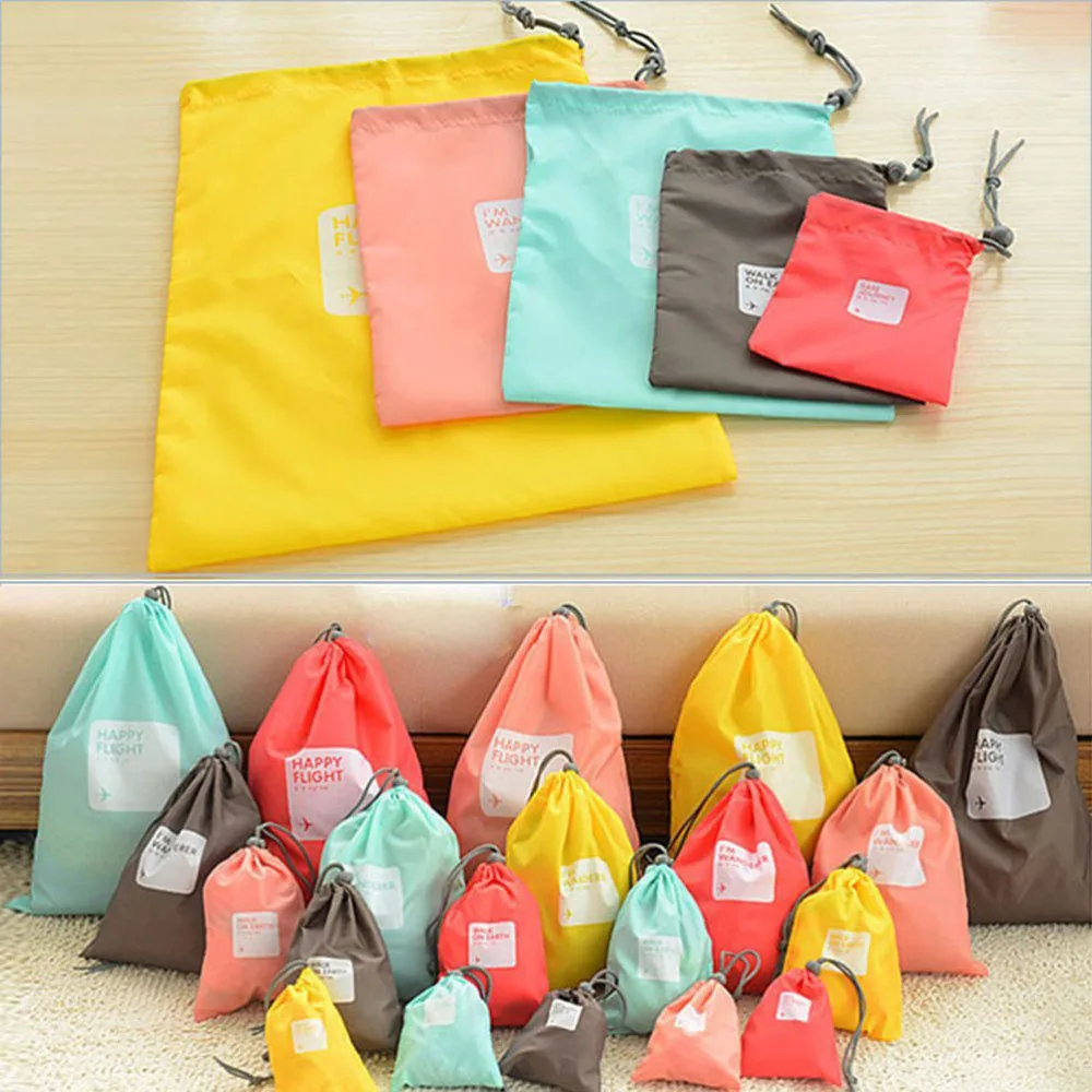 

A Set of 4pcs Universal Outdoor Travel Waterproof Nylon Drawstring Storage Bags Pouches Organizers in Different Sizes (Yellow)