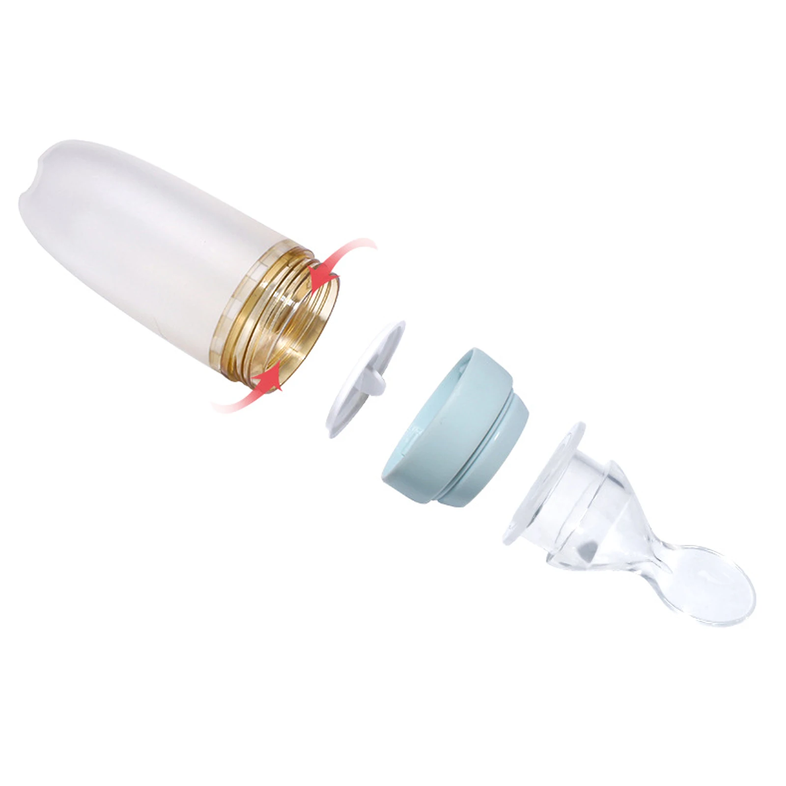 

Baby Soft Silicone Feeder with Spoon Infant Squeezing Fruit Vegetable Food Feeding Bottle with Scale 120ml