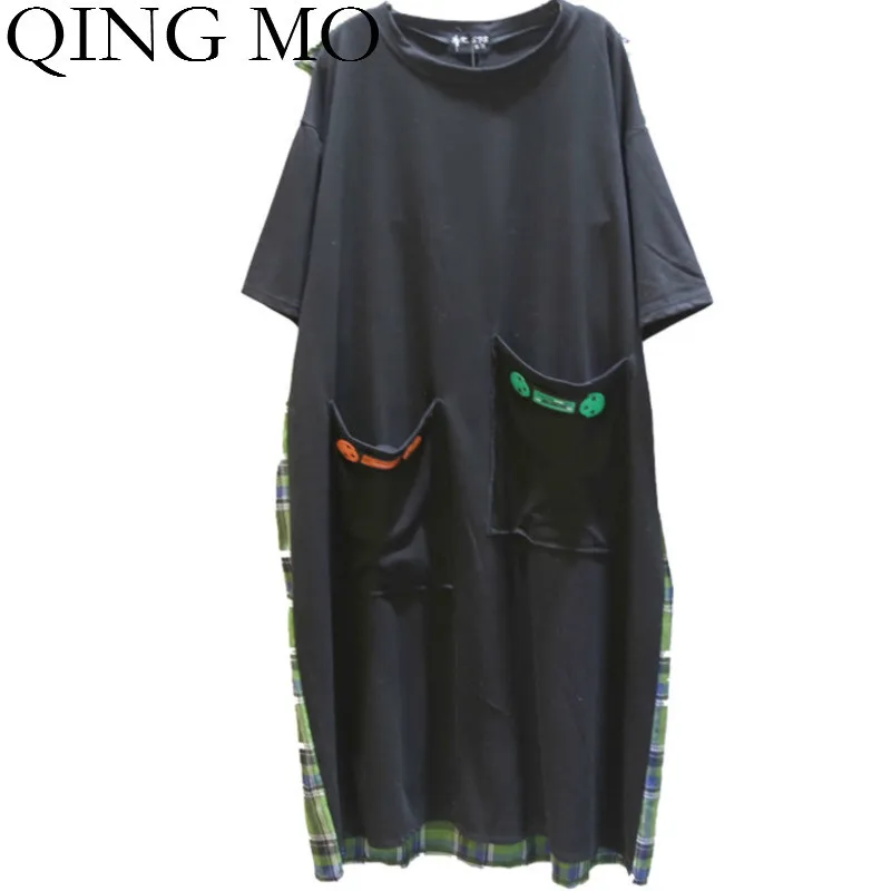 QING MO летнее женское платье большого размера 2020 горячее лоскутное клетчатое