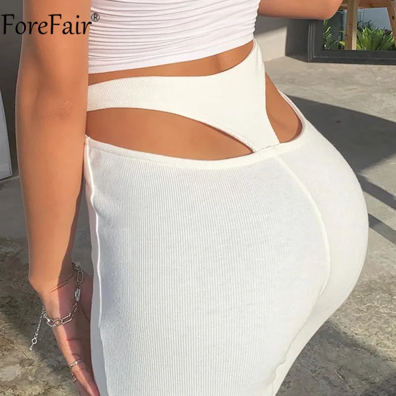 Женские трикотажные брюки Forefair Белые Повседневные Облегающие расклешенные с