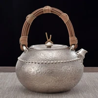 999 sterling silver kettle handmade coil silver teapot sterling silver household kung fu tea set silverware 489g 1l