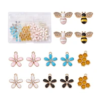 42pcsbox cute bee cabochons alloy enamel honeycomb flower pendent charms diy necklace earring keychain jewelry making finding