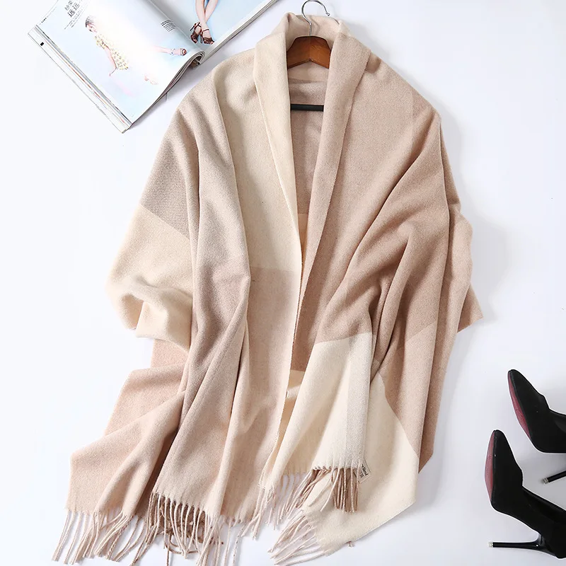 

Autumn winternew yarn dyed cashmere scarf Wool Plaid warm super large Korean version versatile shawl dual purpose wholesale