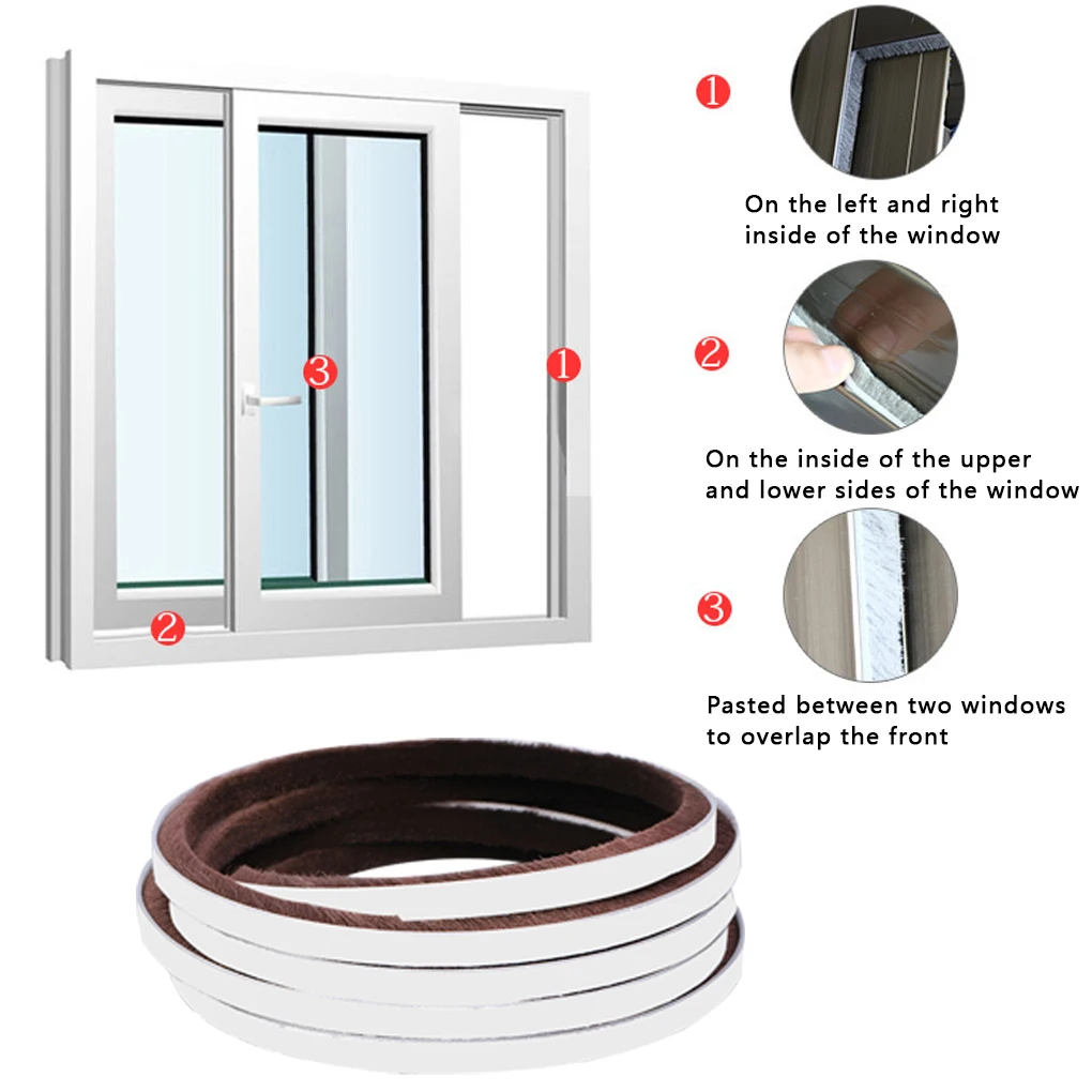 

1pc 5meter Window Door Sealing Tape Self-Adhesive Windproof Sealing Strip Brush Door Window Draught Weather Strip Seal Tape
