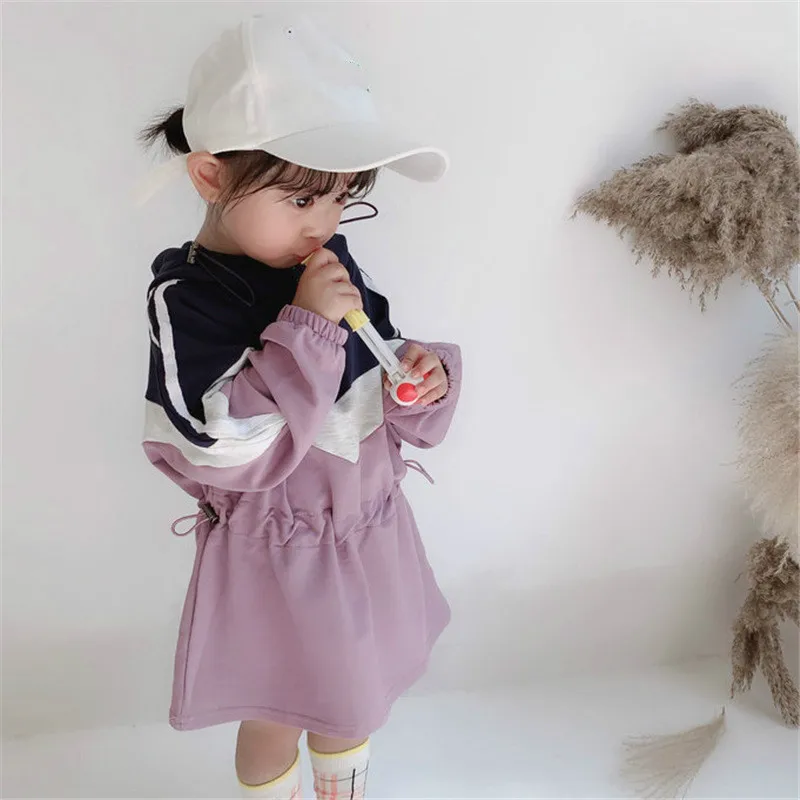 Детское платье с капюшоном и длинным рукавом в стиле пэчворк | Детская одежда