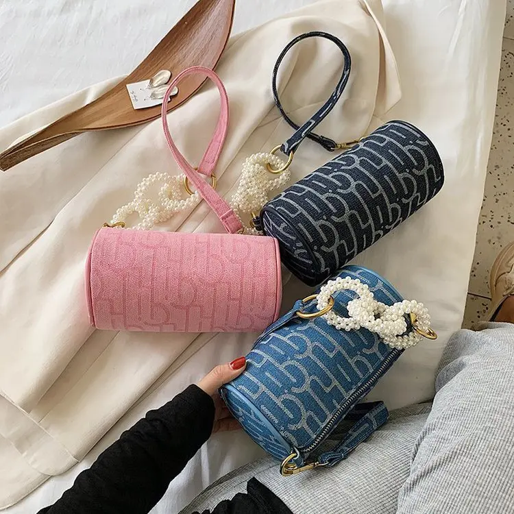 Женская джинсовая сумка на ремешке Пляжная хлопковая мини для подмышек с