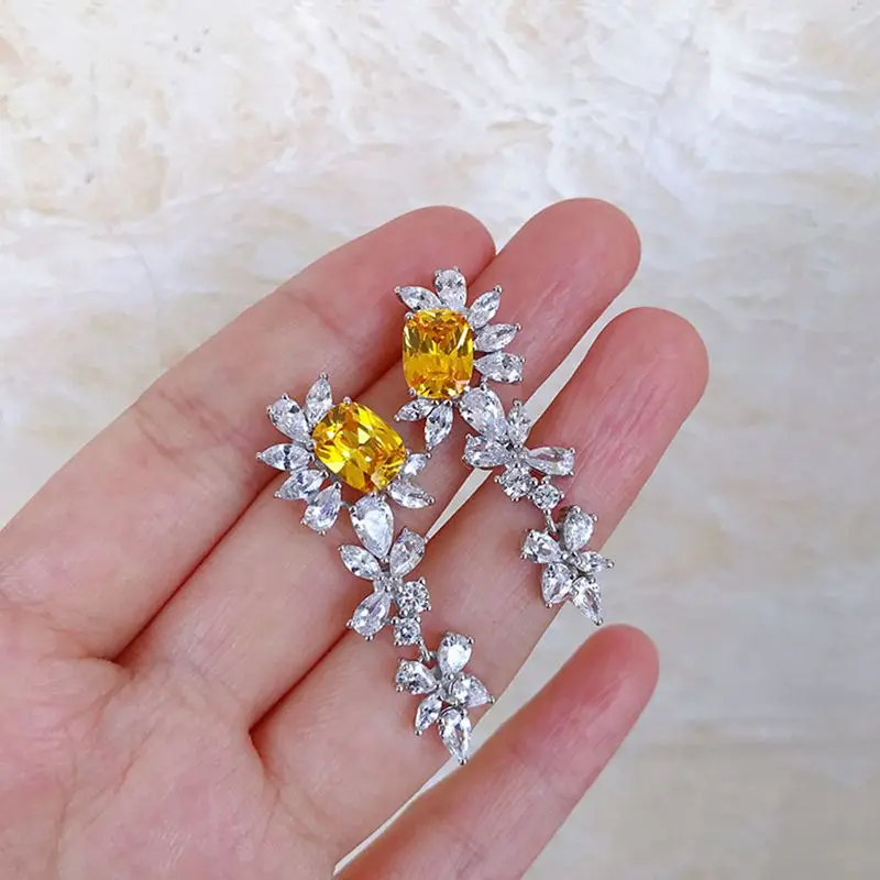 

Shipei 100% 925 Sterling Silver Citrine Created Moissanite Gemstone Perty Hyperbole Women Studs Earrings Fine Jewelry Wholesale