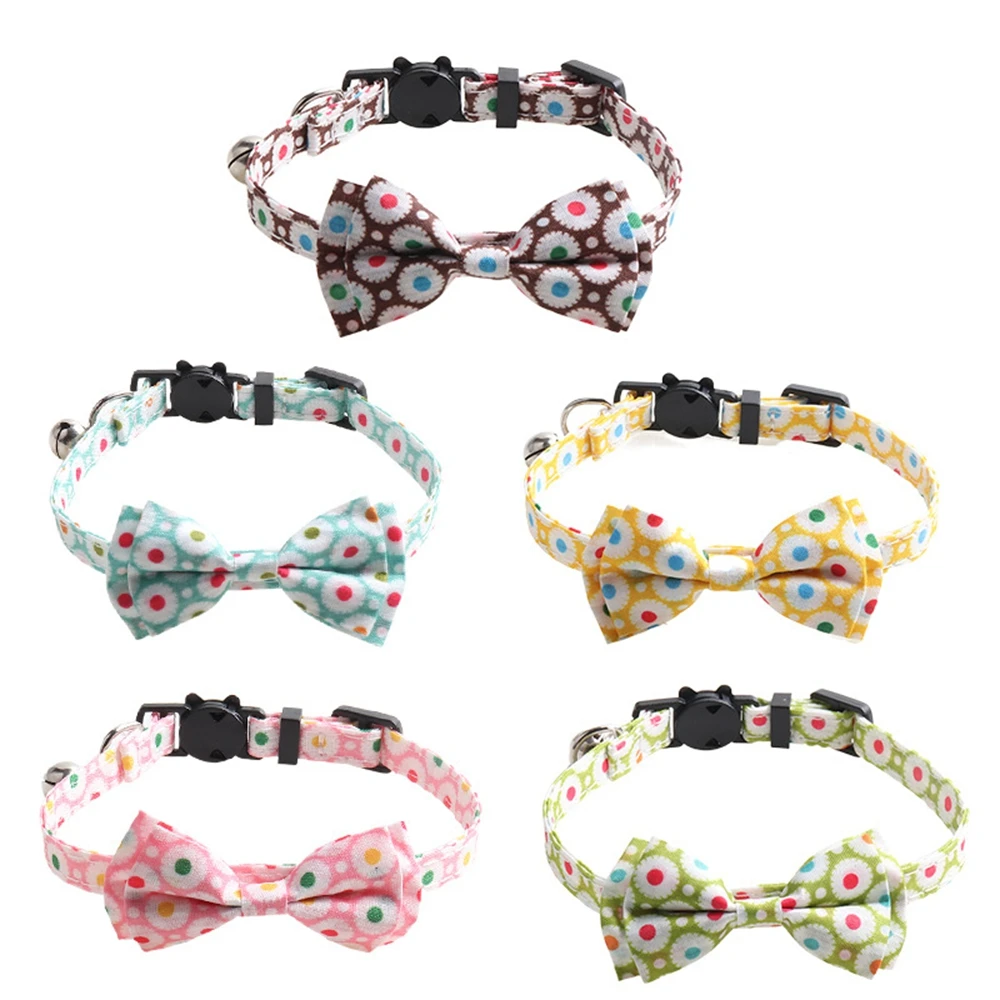 

Breakaway Cat Collar with Bow Tie and Bell Lovely Dot Pattern Dog Safety Kitty Collars Soft Adjustable Pet Bowties for Dogs