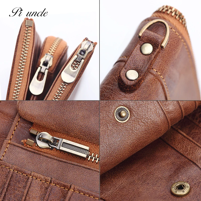 PI UNCLE Fashion Genuine Cowhide Leather Vintage Men's Wallet Men Purses Multi-Card Card Holder Luxury Clutch | Багаж и сумки