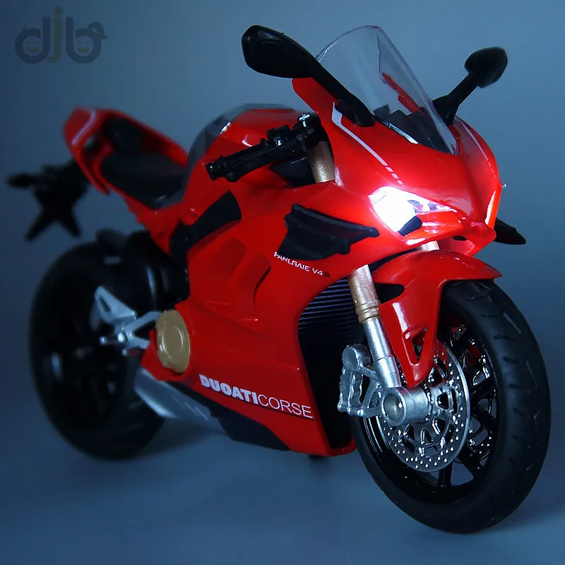 Modelo de motocicleta fundido a presión, réplica de juguete V4S con sonido y luz, 1:12