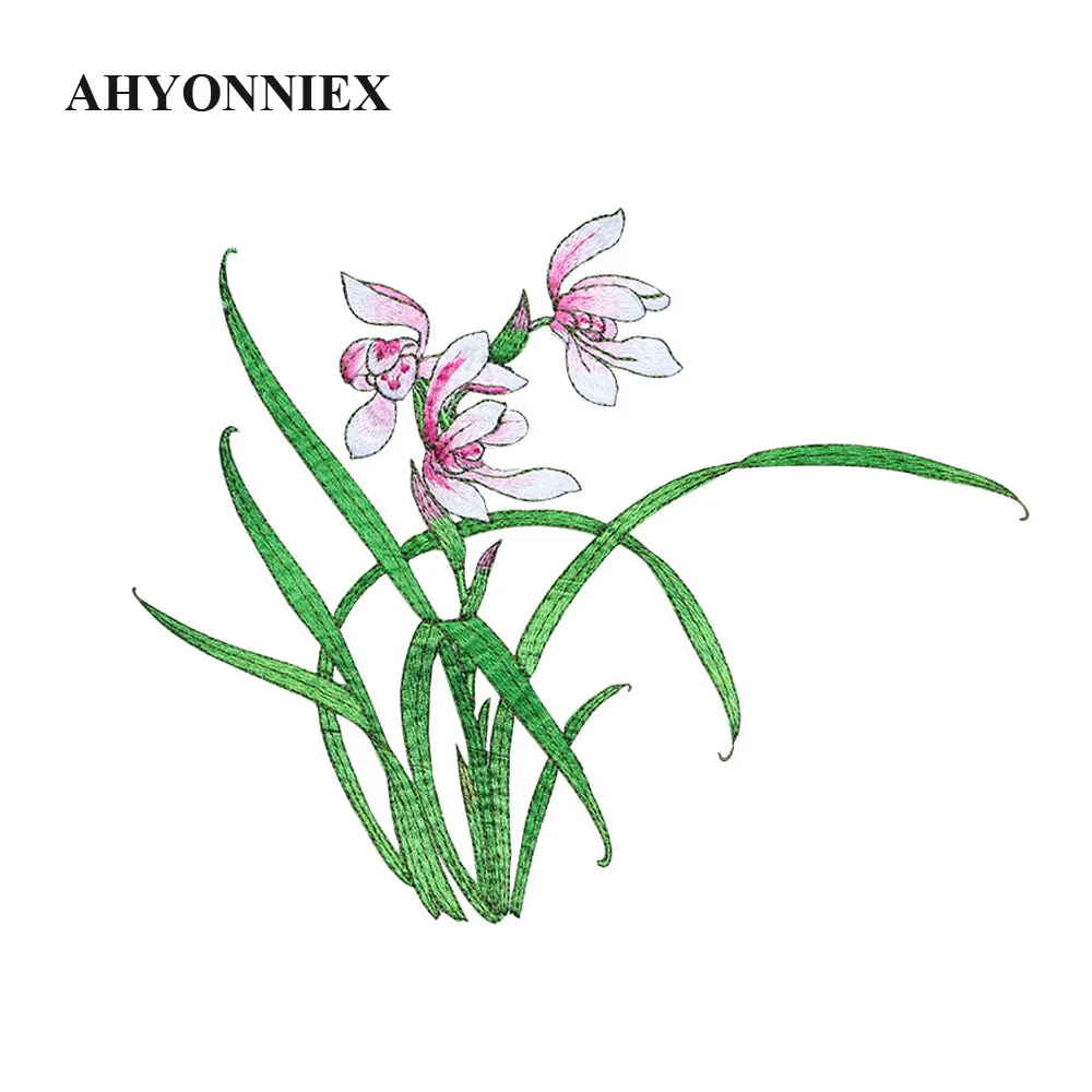 AHYONNIEX 1 шт. вышитые цветочные орхидеи нашивки для одежды сумки Сделай Сам