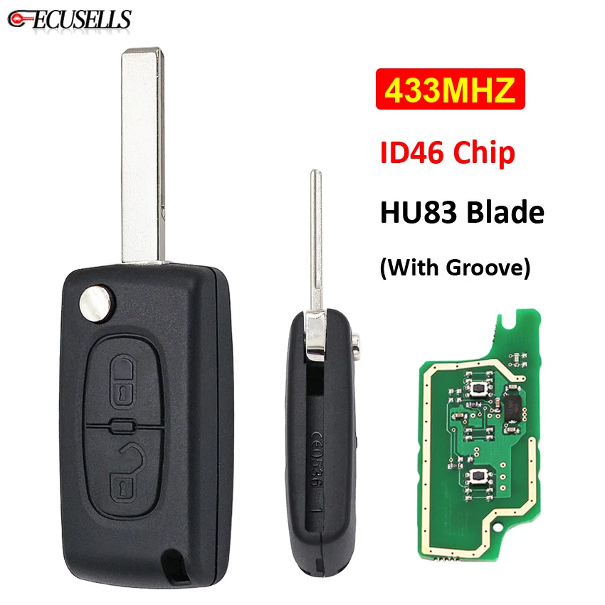 Складной флип 2 кнопки дистанционного ключа автомобиля CE0536 модель 433 МГц ID46 чип