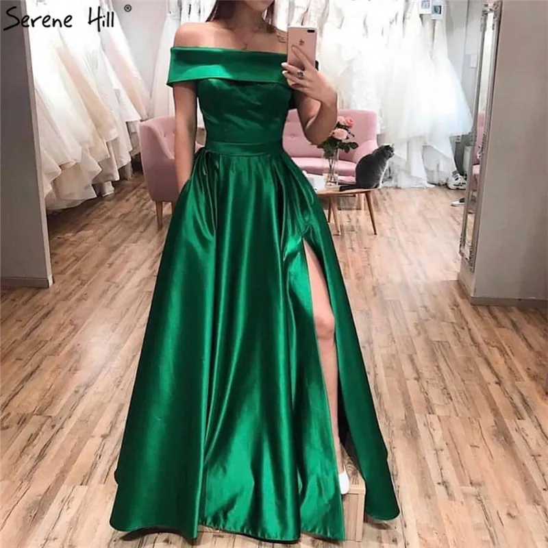 Зеленое сексуальное мягкое атласное вечернее платье с вырезом лодочкой 2021