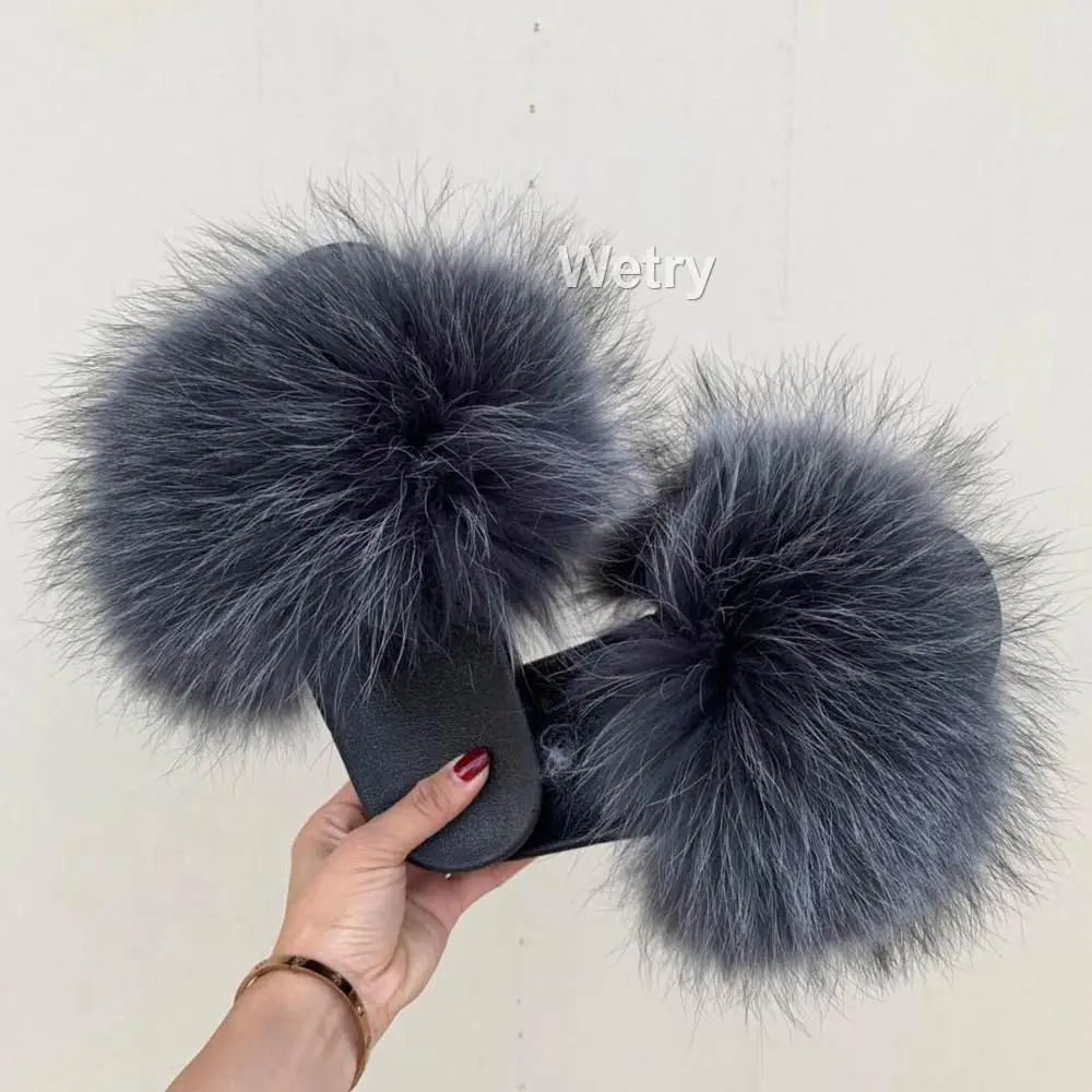 fox fur slippers Г.; летние шлепанцы без задника с мехом лисы; милые плюшевые шлепанцы из натурального меха лисы; Роскошные модные пляжные шлепанцы; размеры 36-45 - Цвет: fox fur slippers