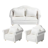 pure white 112 scale mini wooden sofa armchair couch set dollhouse miniatures furniture model w cushion living room decoration