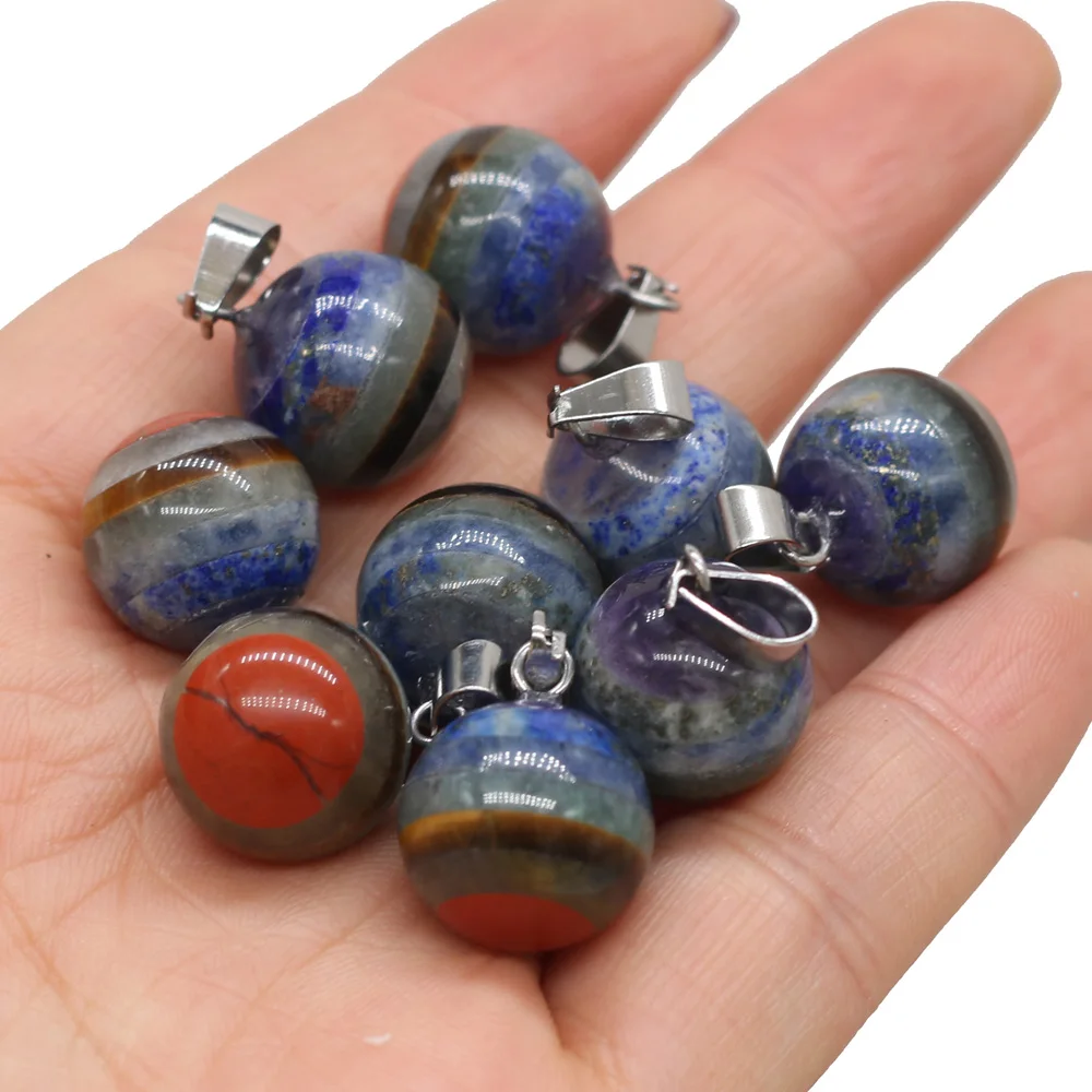 

Natural Stone Pendants Ball 7 Chakra Reiki Healing Crystal Agates Amethysts Stone Charms for Jewelry Making Necklace Meditation