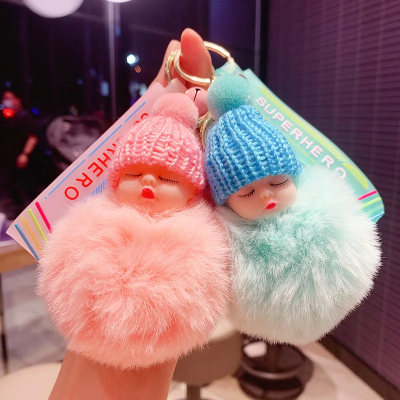 

New hair ball soft cute doll car keychain cute cartoon plush Korean key pendant school bag pendant accessories