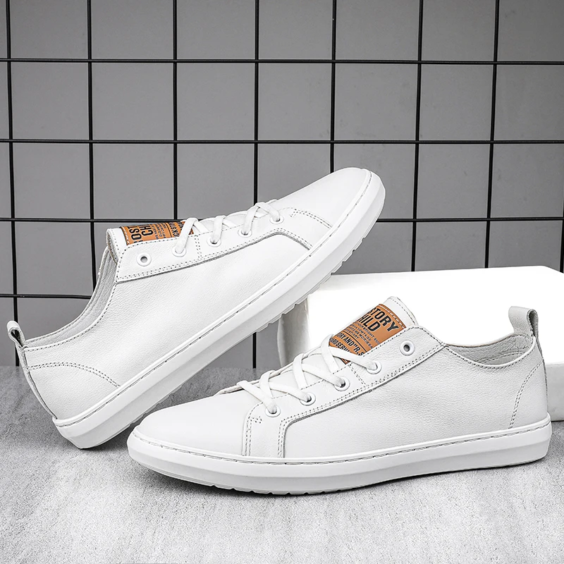 

New Arrival Men Flats Casual Shoes Black White Casual Shoes For Man Genuine Leather Walking Shoes Mens Fashion Walking Shoe Man