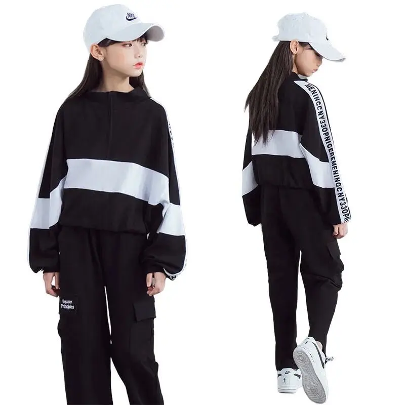 

Детский спортивный костюм для девочек-подростков, толстовка с полосками и спортивные штаны, костюм для школьника, на возраст 16-18 лет, весна ...