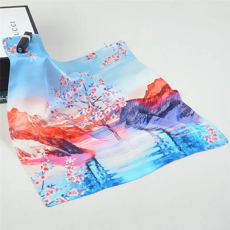 POBING чистый Шелковый шарф Картина геометрической формы квадратные шарфы небольшой платок платки хиджаб обертывания 53x53 см