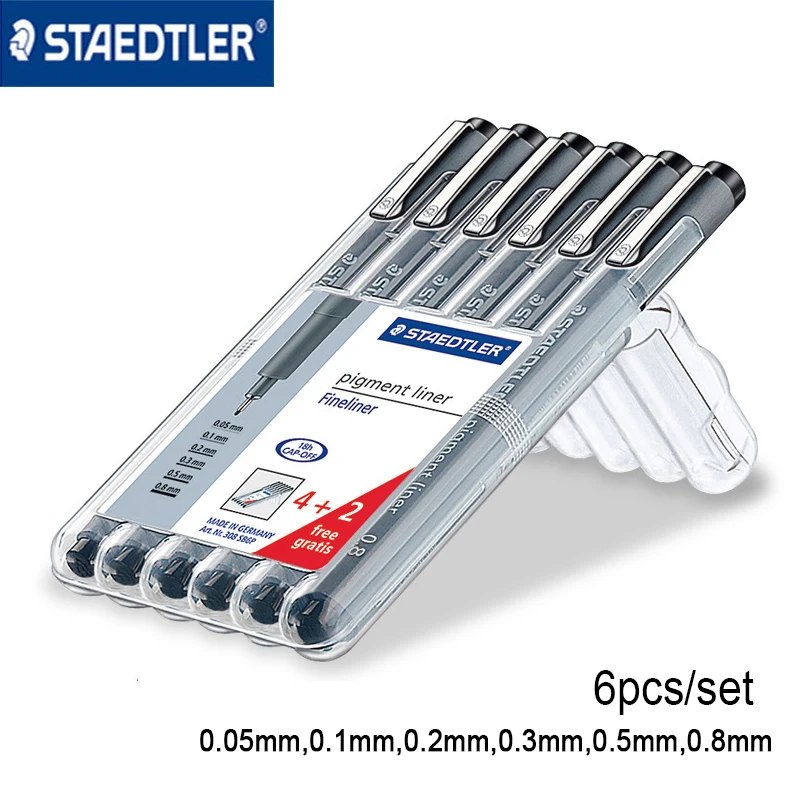 Staedtler 308 SB6P pigment liner fineliner needle pen Black 