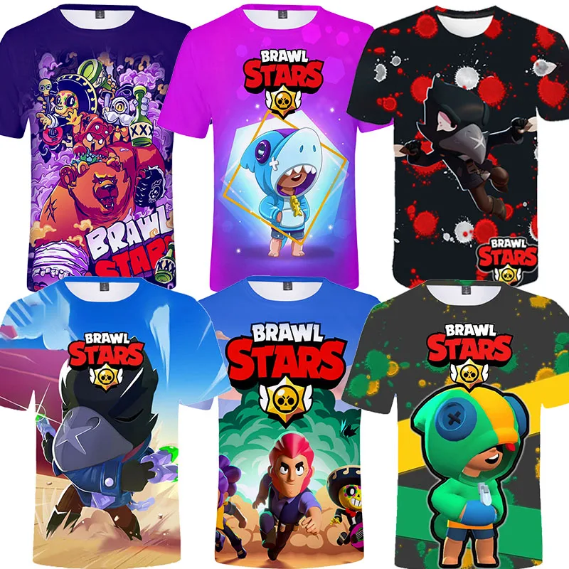 

Browlers Cartoon Star, and Sandy Tops Teen Clothes Shoot Kids Tshirt Leon Shooting Game 3D T-shirt Boys Girls Harajuku Shirt