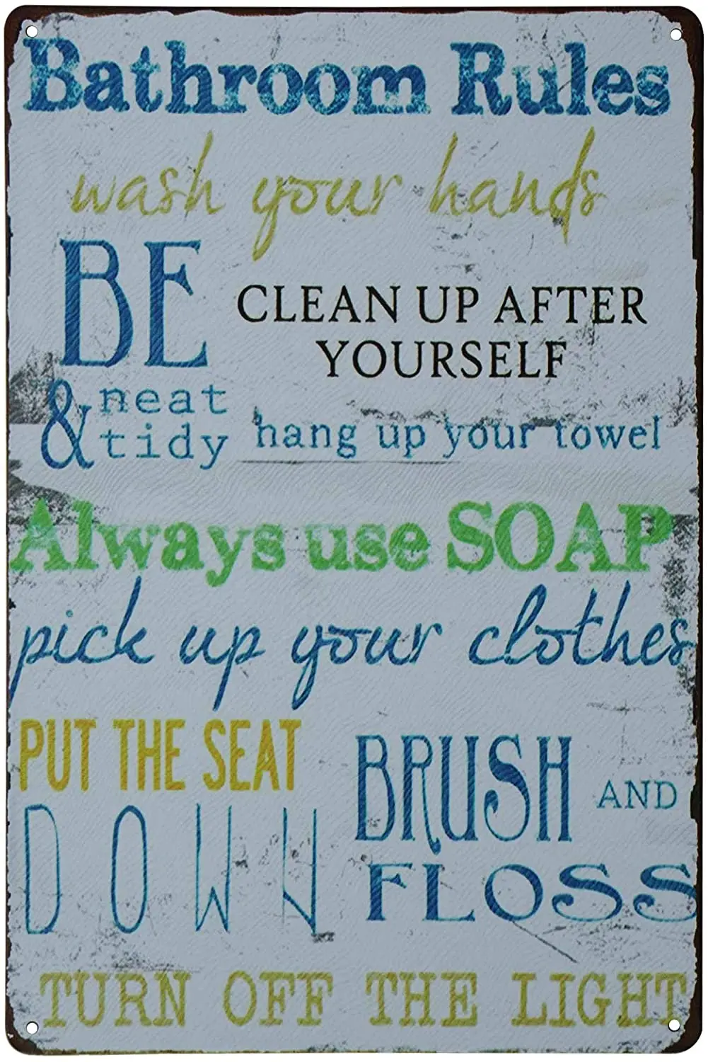 

Laundry Rules Typography Vintage Distressed Metal Tin Signs Rustic Laundry Room Bathroom Wall Plaque 8X12 or 12x16 Inches