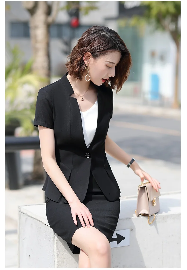 Женский офисный костюм элегантный летний с юбкой серый черный пиджак и офисная